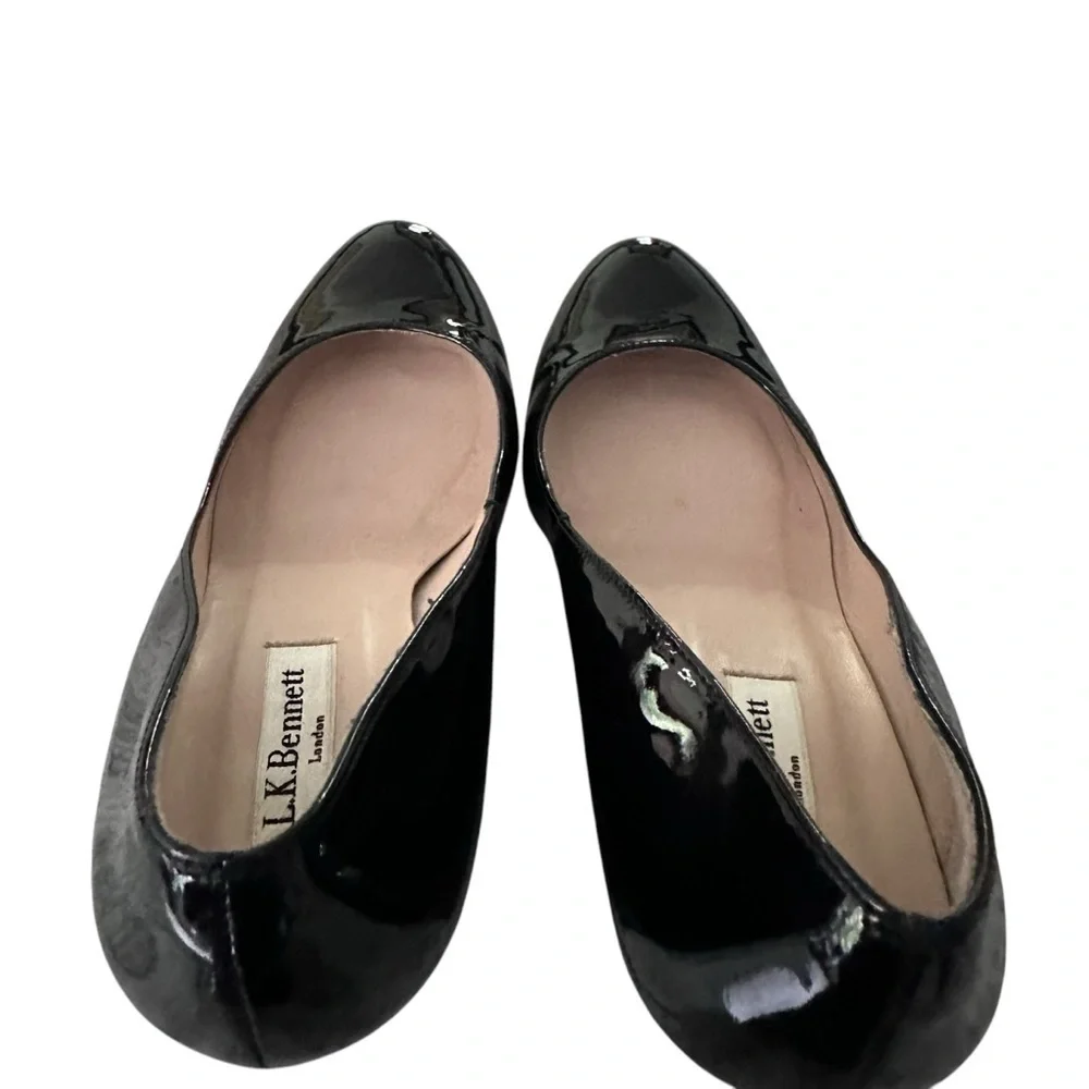 LK Bennett Zahara Wedge Heel Tortoise Shell Patent Print Black Size 37.5 US 7